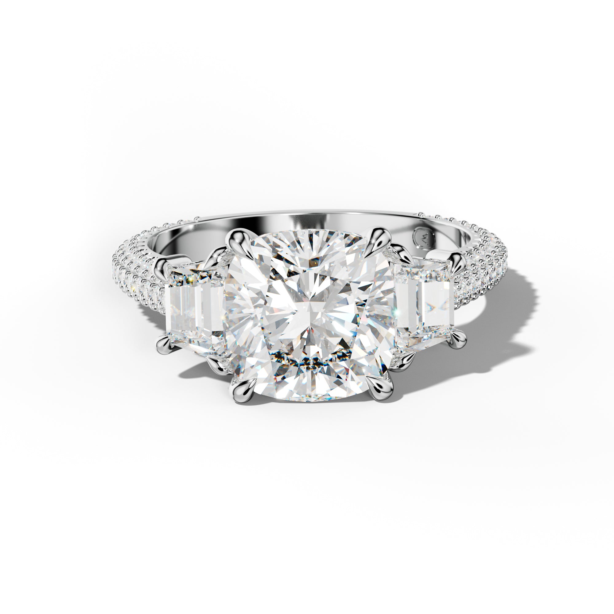 Vanessa Cushion Center Trapezoid Side Diamond Engagement Ring