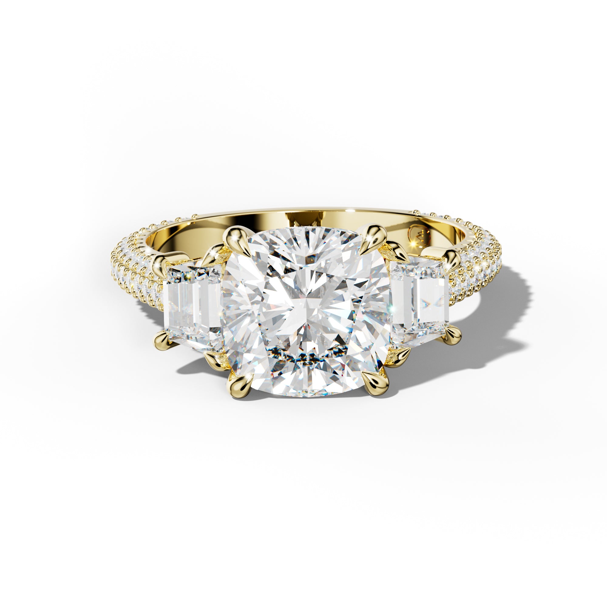 Vanessa Cushion Center Trapezoid Side Diamond Engagement Ring