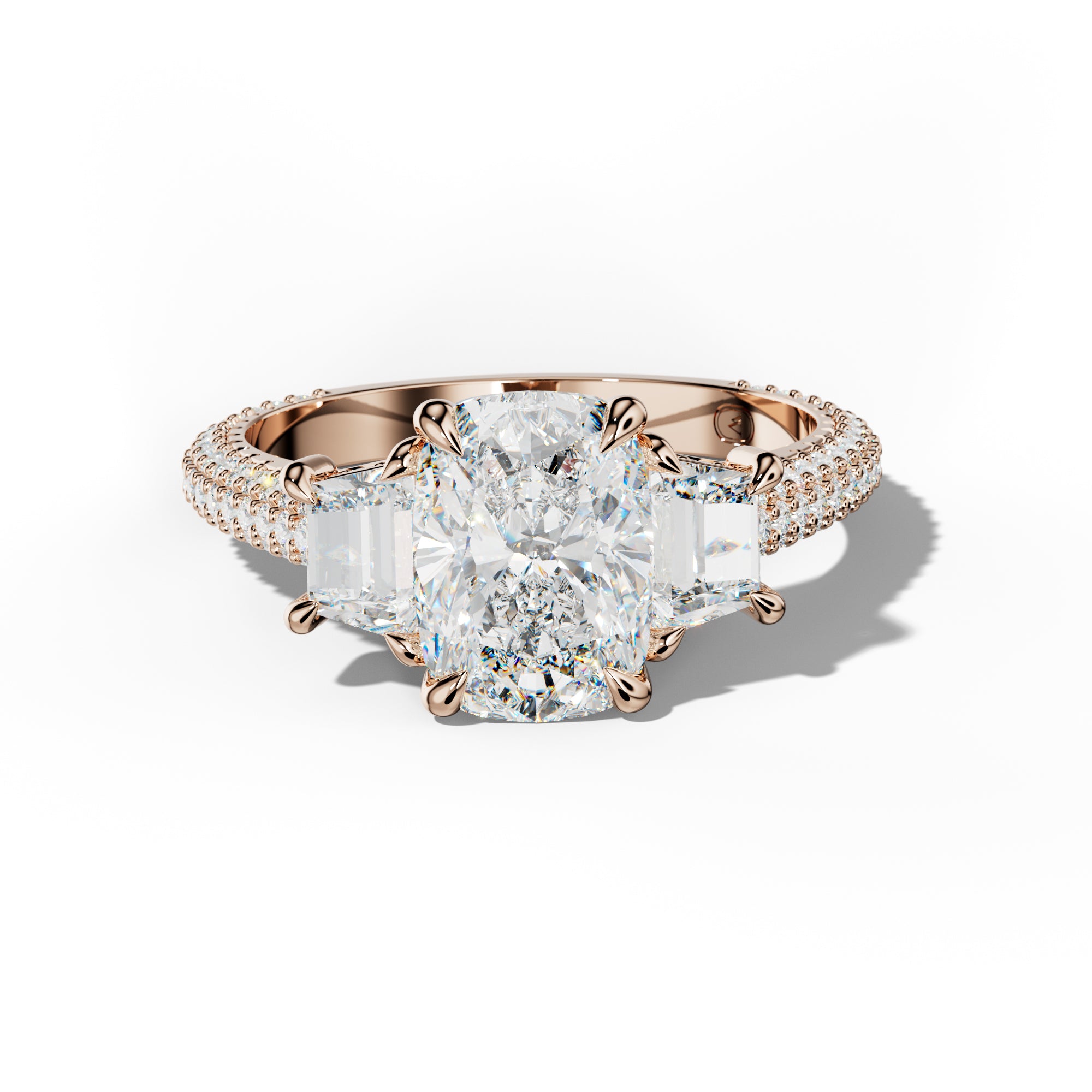 Vanessa Elongated Cushion Center Trapezoid Side Diamond Engagement Ring