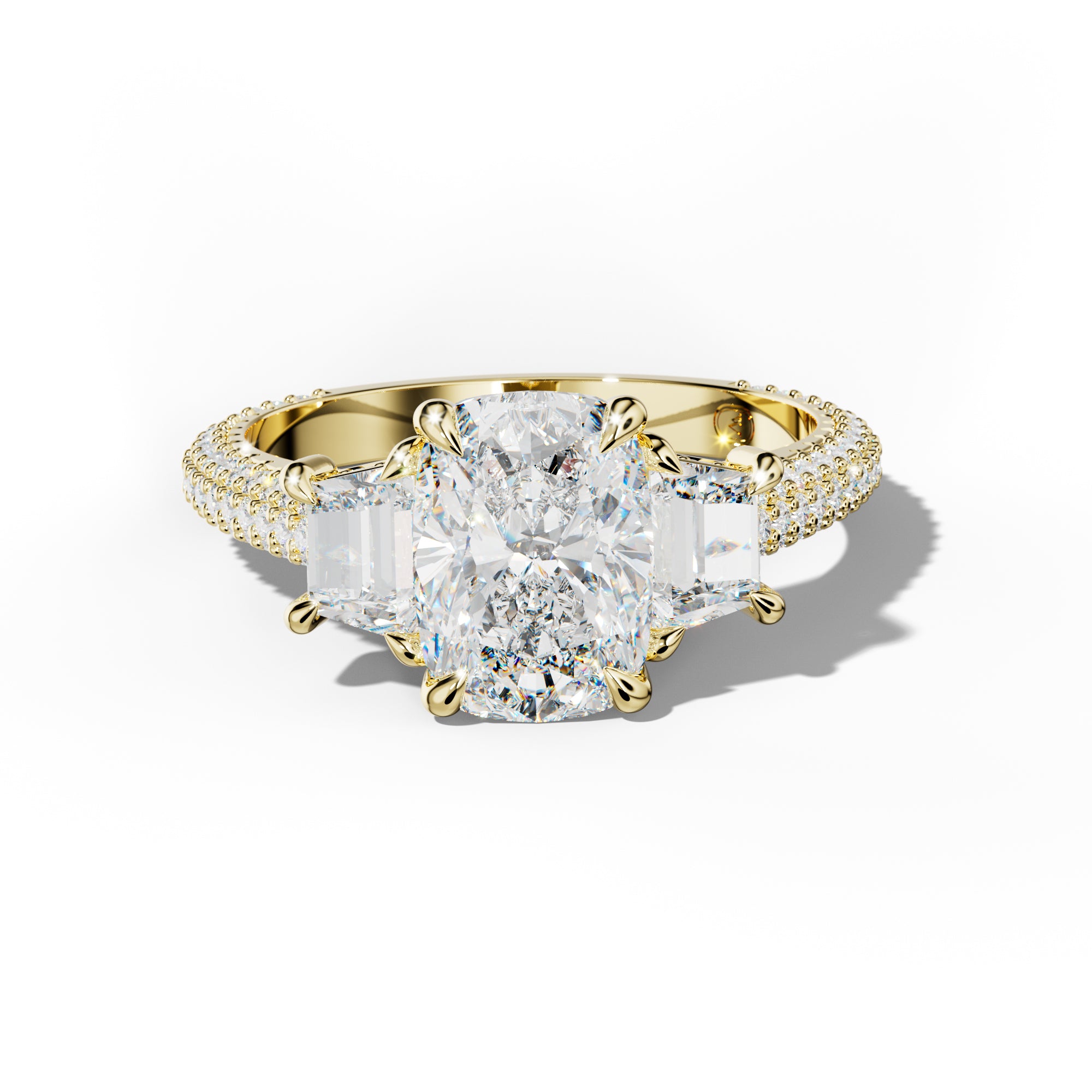 Vanessa Elongated Cushion Center Trapezoid Side Diamond Engagement Ring