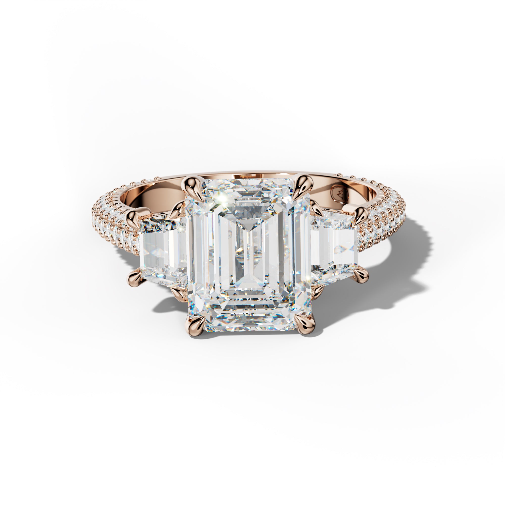 Vanessa Emerald Center Trapezoid Side Diamond Engagement Ring