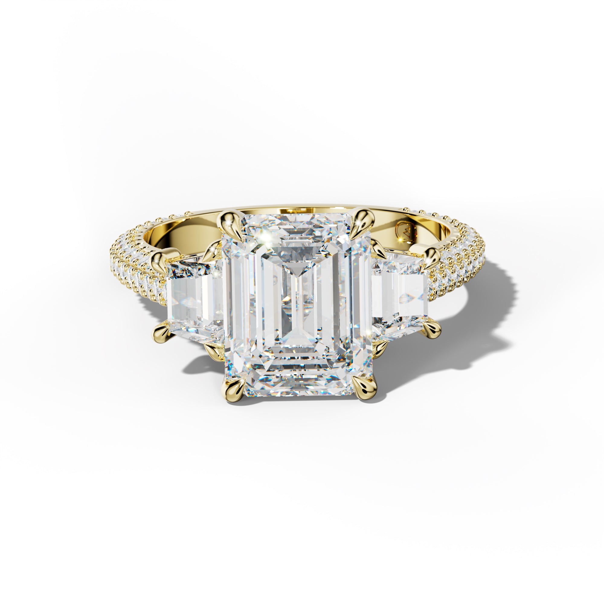 Vanessa Emerald Center Trapezoid Side Diamond Engagement Ring