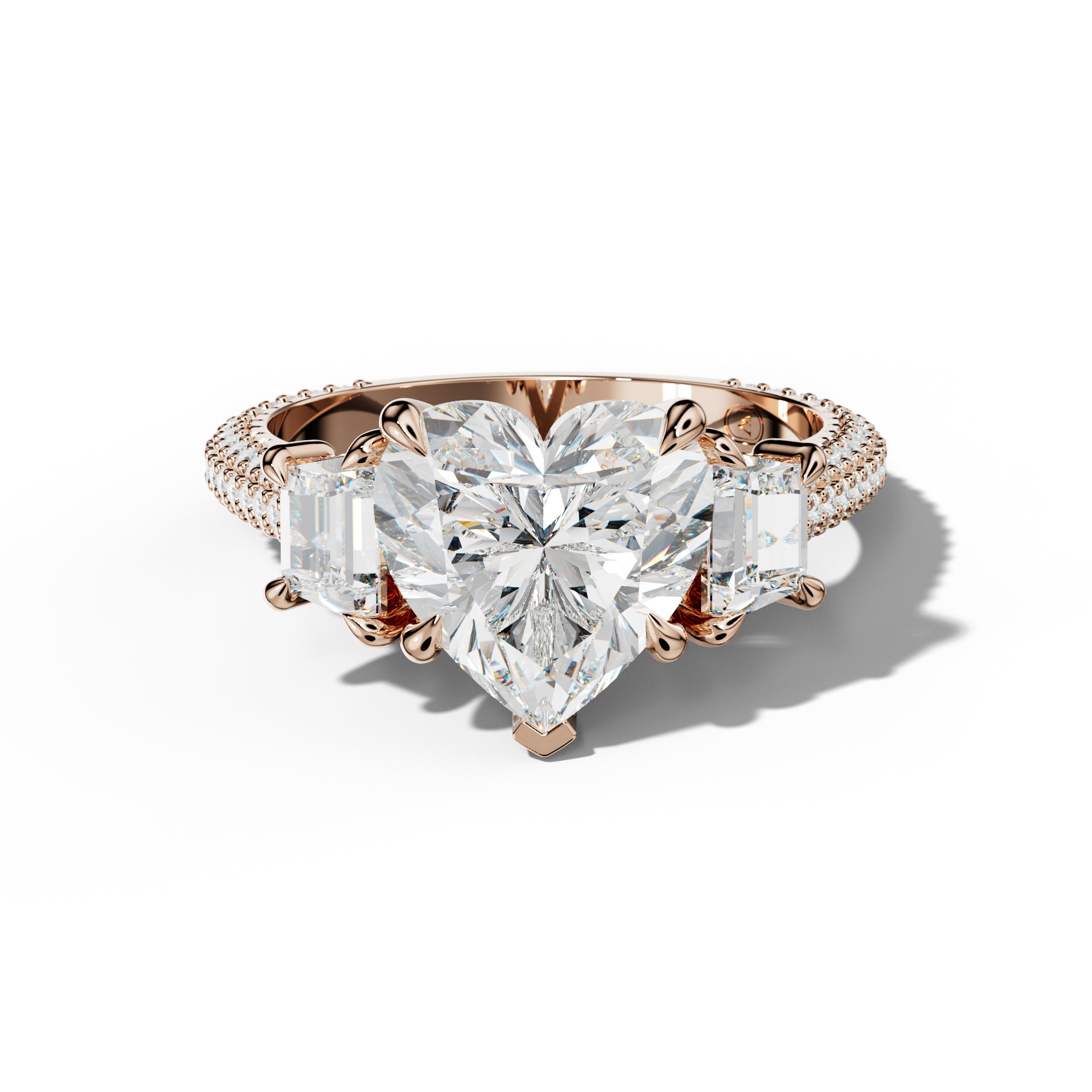 Vanessa Heart Center Trapezoid Side Diamond Engagement Ring