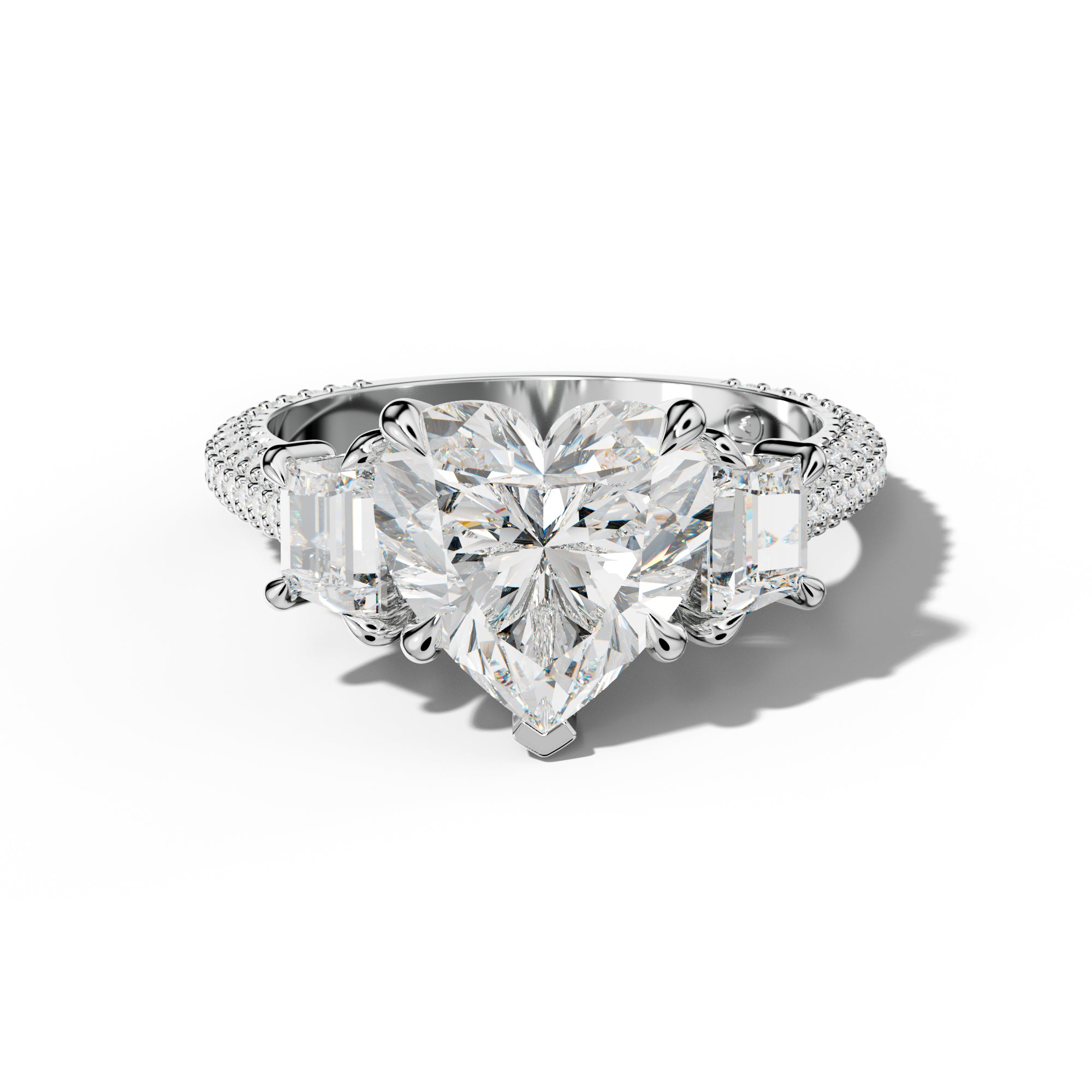 Vanessa Heart Center Trapezoid Side Diamond Engagement Ring