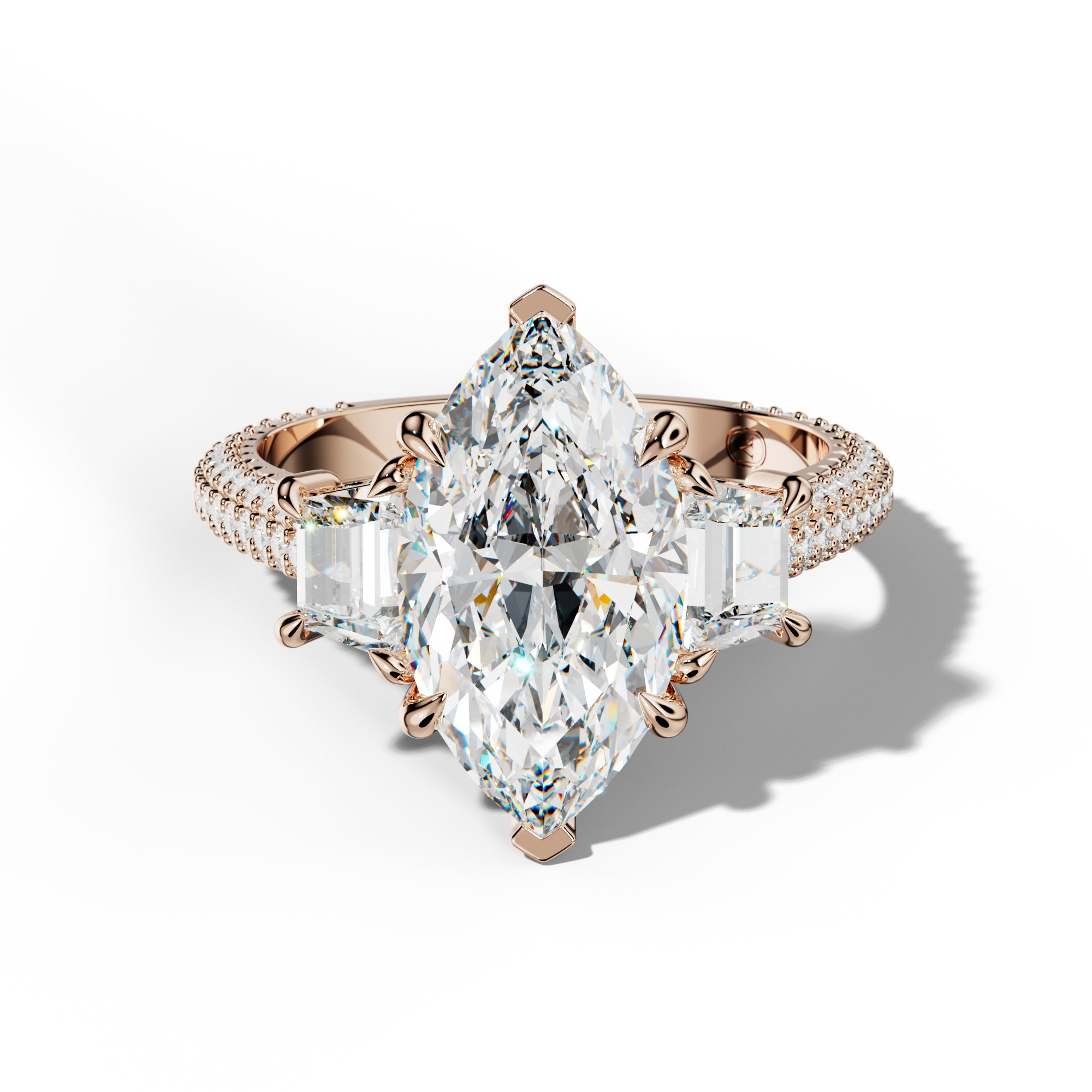 Vanessa Marquise Center Trapezoid Side Diamond Engagement Ring