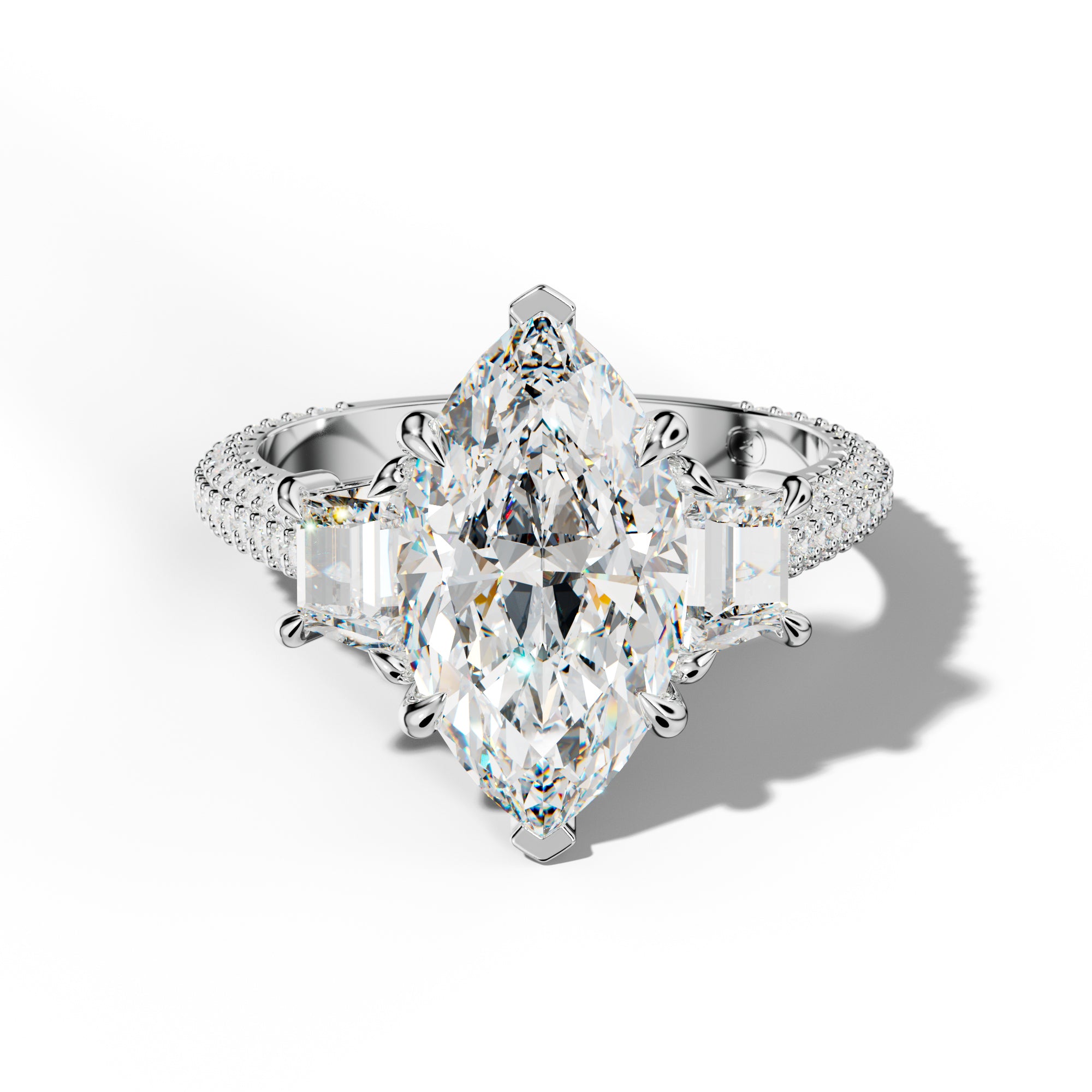 Vanessa Marquise Center Trapezoid Side Diamond Engagement Ring
