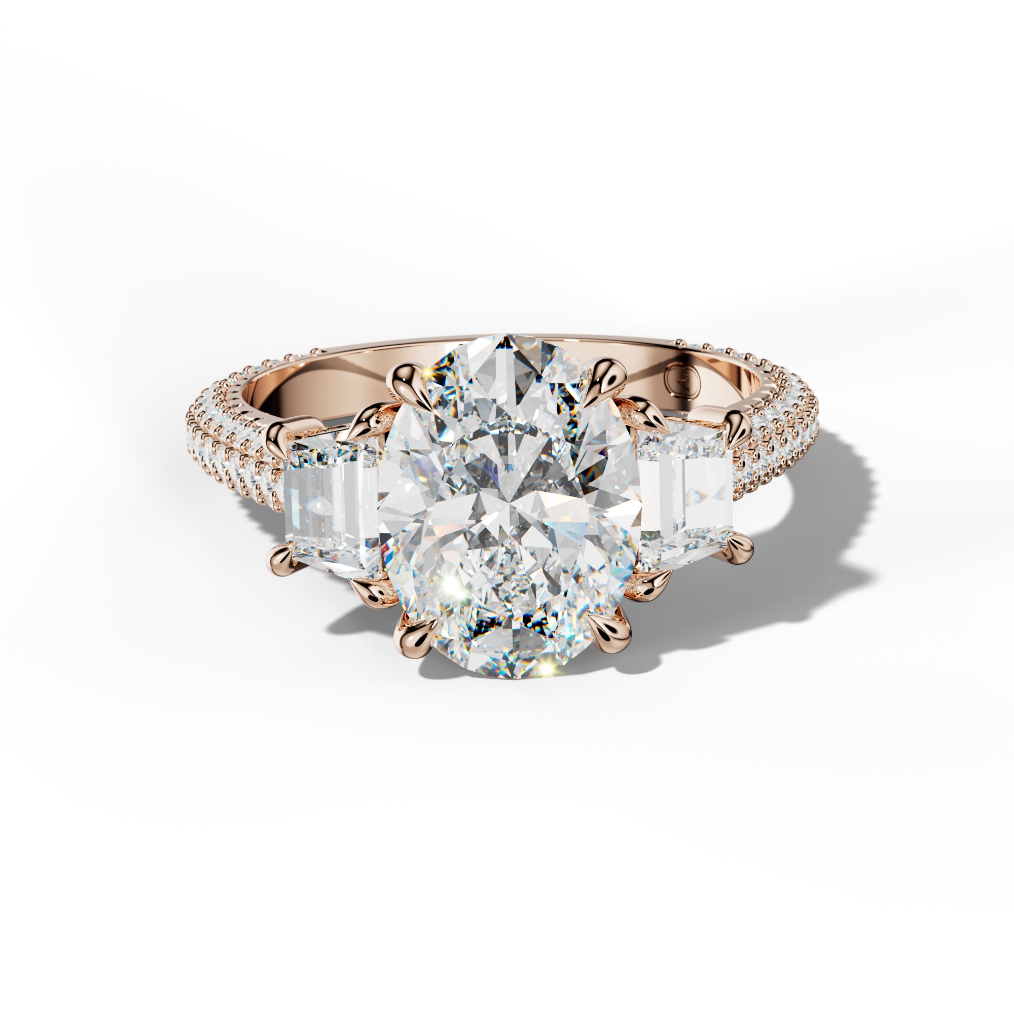Vanessa Oval Center Trapezoid Side Diamond Engagement Ring