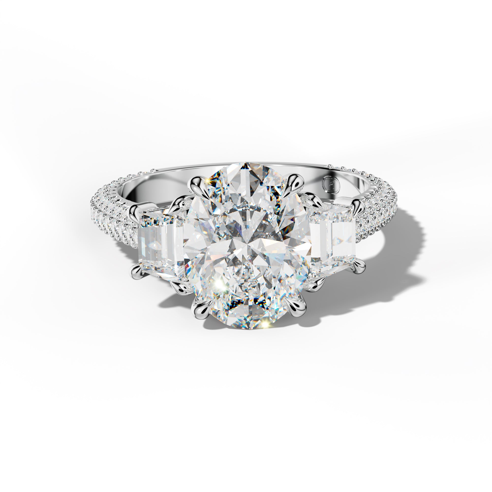 Vanessa Oval Center Trapezoid Side Diamond Engagement Ring