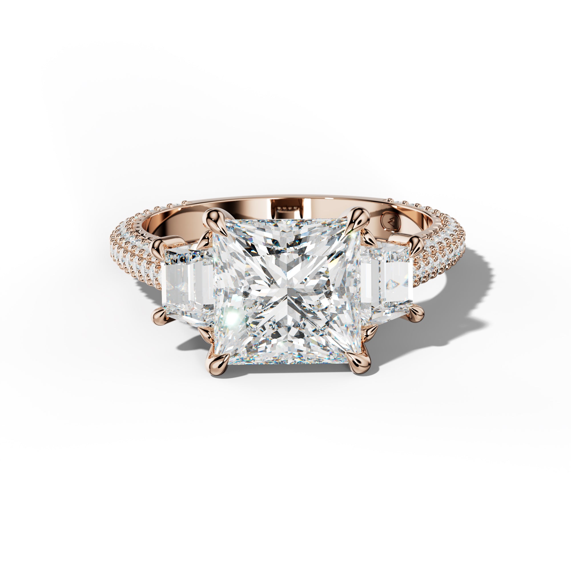 Vanessa Princess Center Trapezoid Side Diamond Engagement Ring