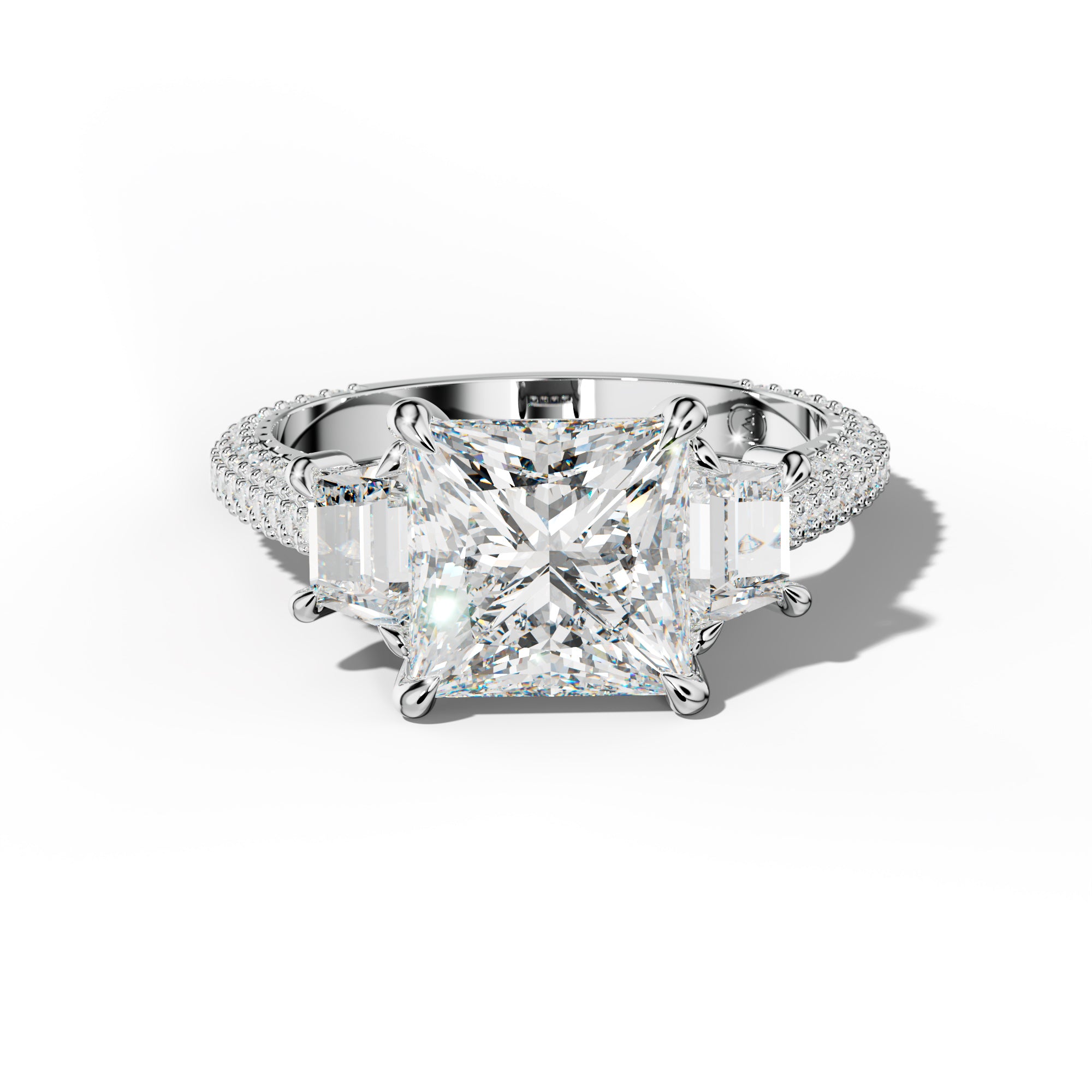 Vanessa Princess Center Trapezoid Side Diamond Engagement Ring