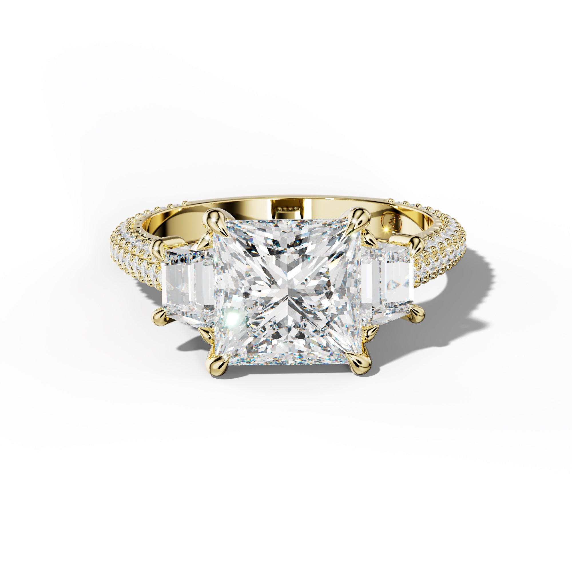 Vanessa Princess Center Trapezoid Side Diamond Engagement Ring