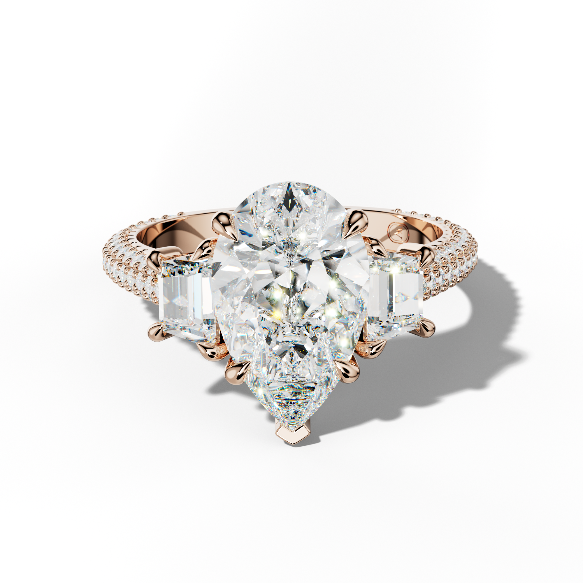 Vanessa Pear Center Trapezoid Side Diamond Engagement Ring