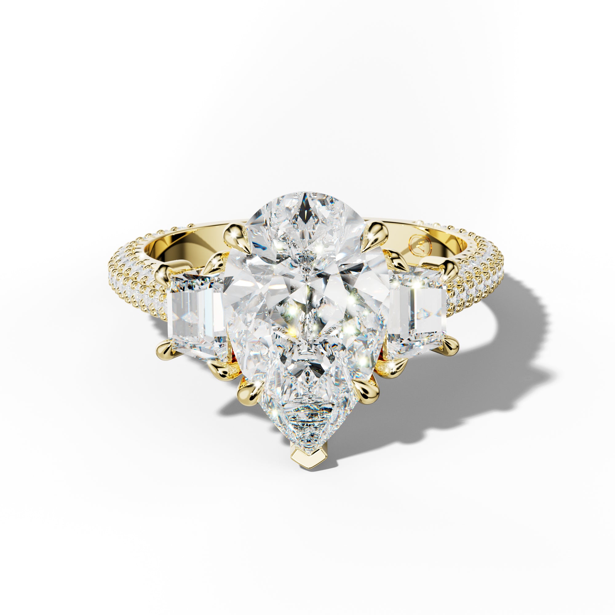 Vanessa Pear Center Trapezoid Side Diamond Engagement Ring