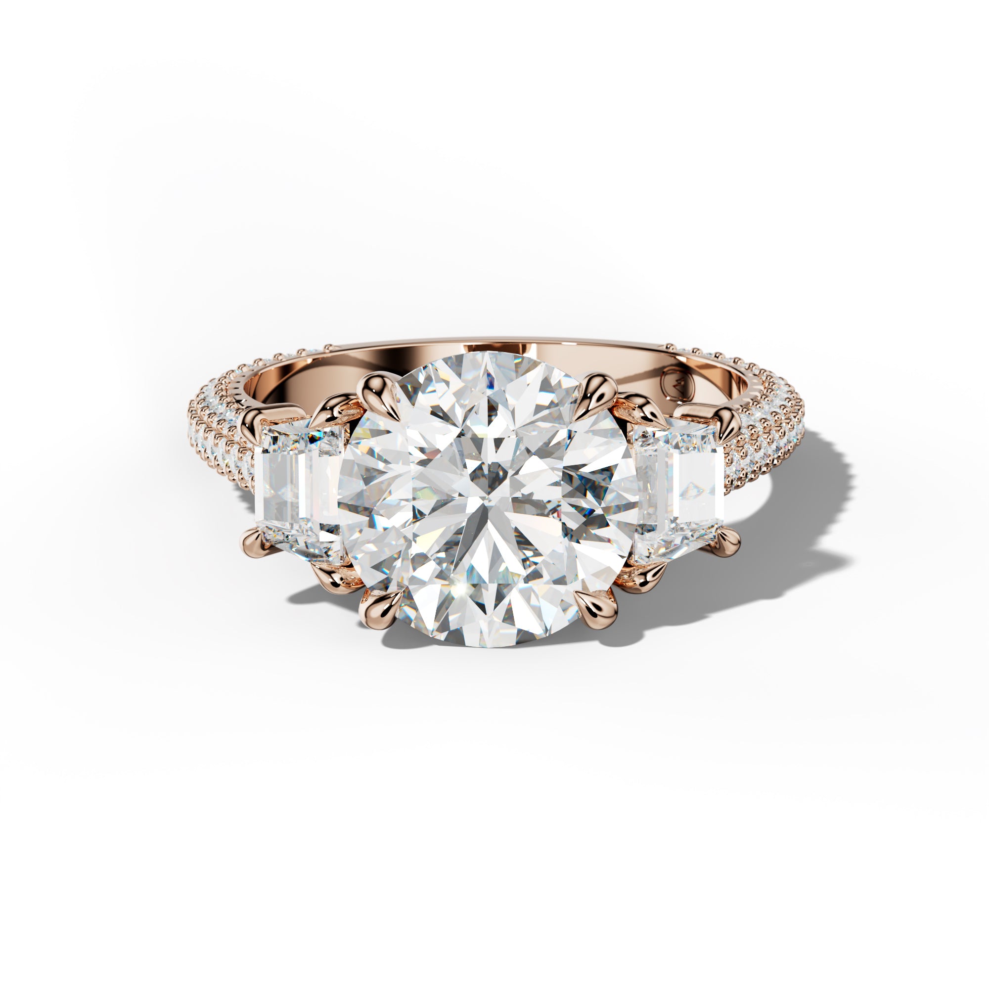 Vanessa Round Center Trapezoid Side Diamond Engagement Ring