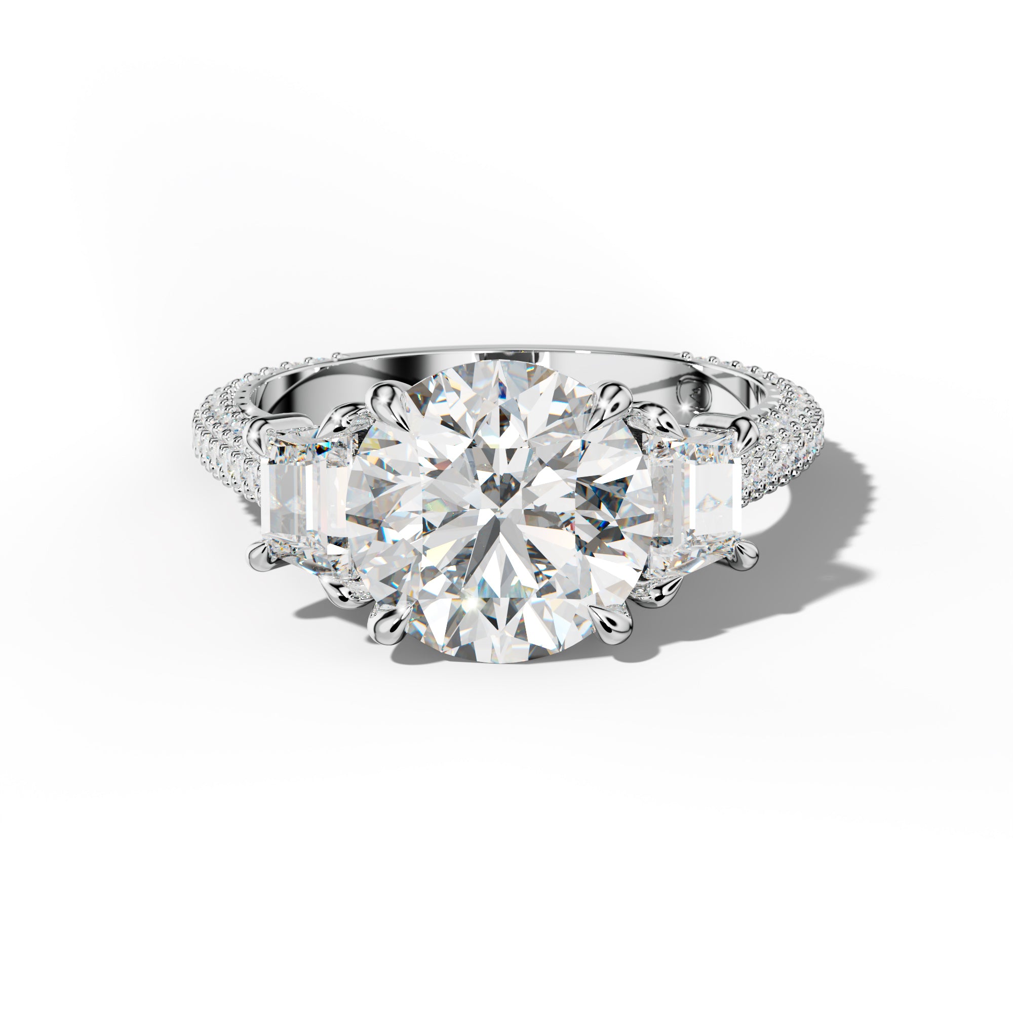 Vanessa Round Center Trapezoid Side Diamond Engagement Ring