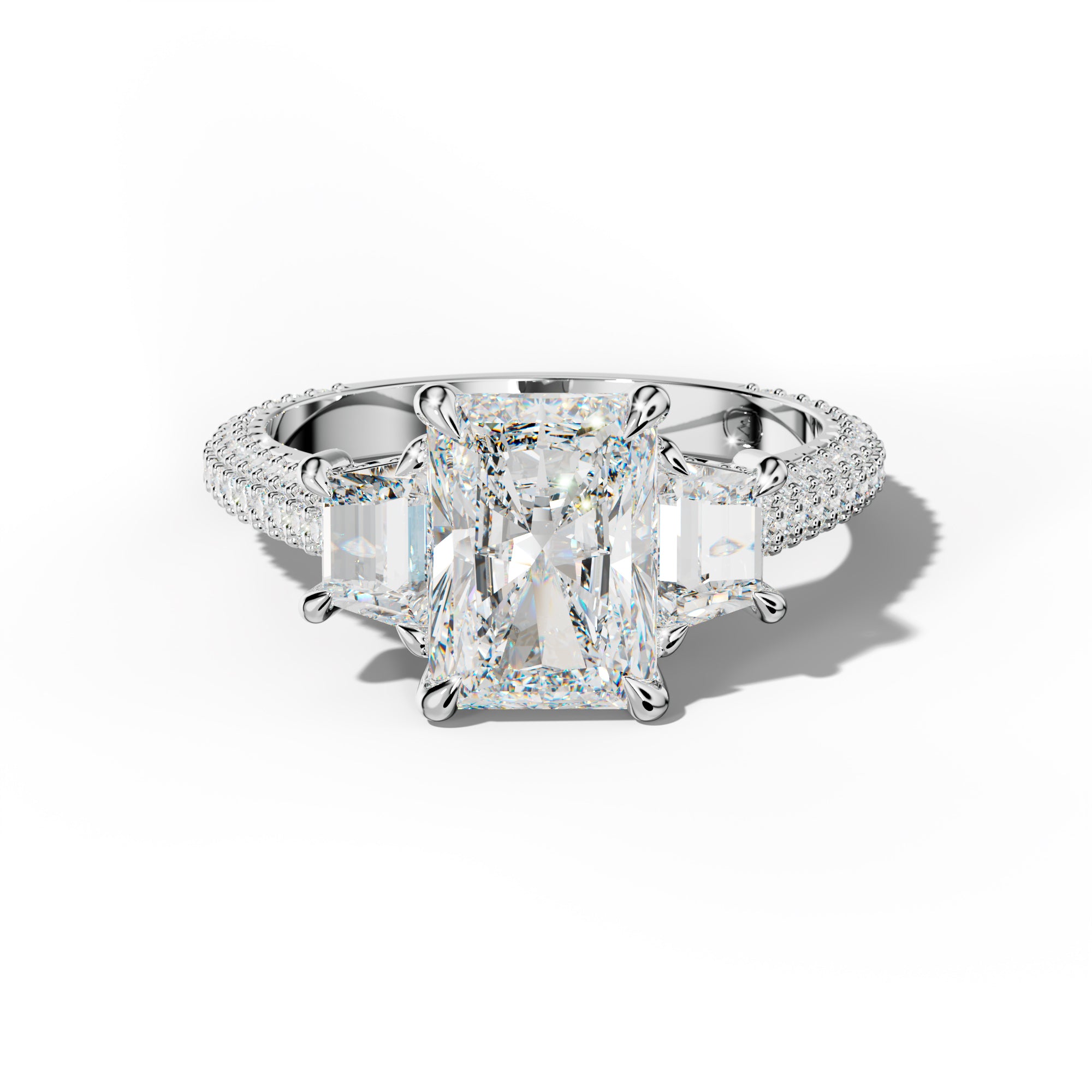 Vanessa Radiant Center Trapezoid Side Diamond Engagement Ring