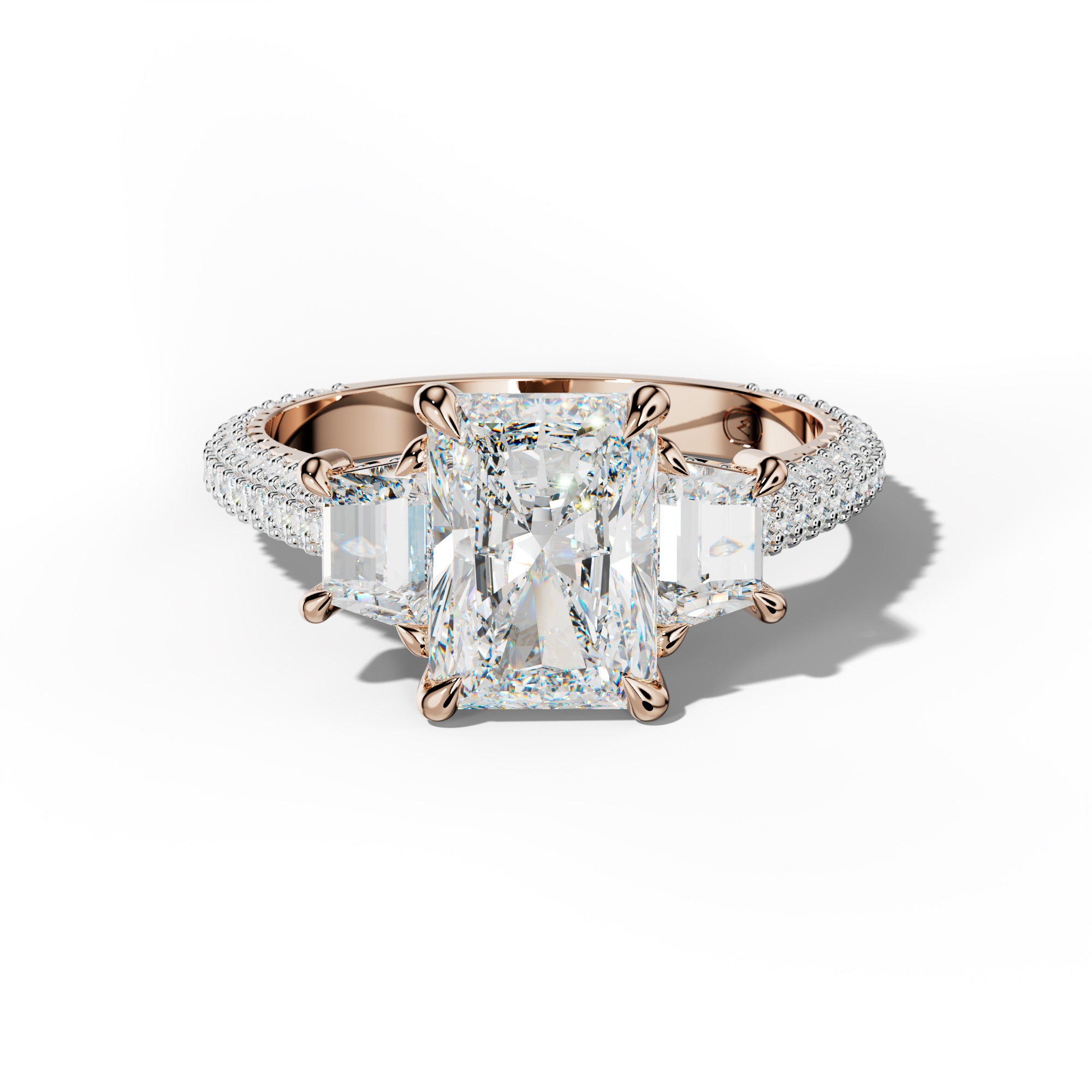 Vanessa Radiant Center Trapezoid Side Diamond Engagement Ring