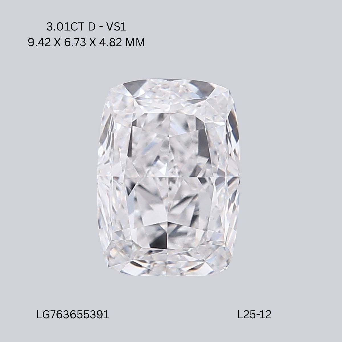 3.01 Carat D-VS1 Cushion Lab Diamond