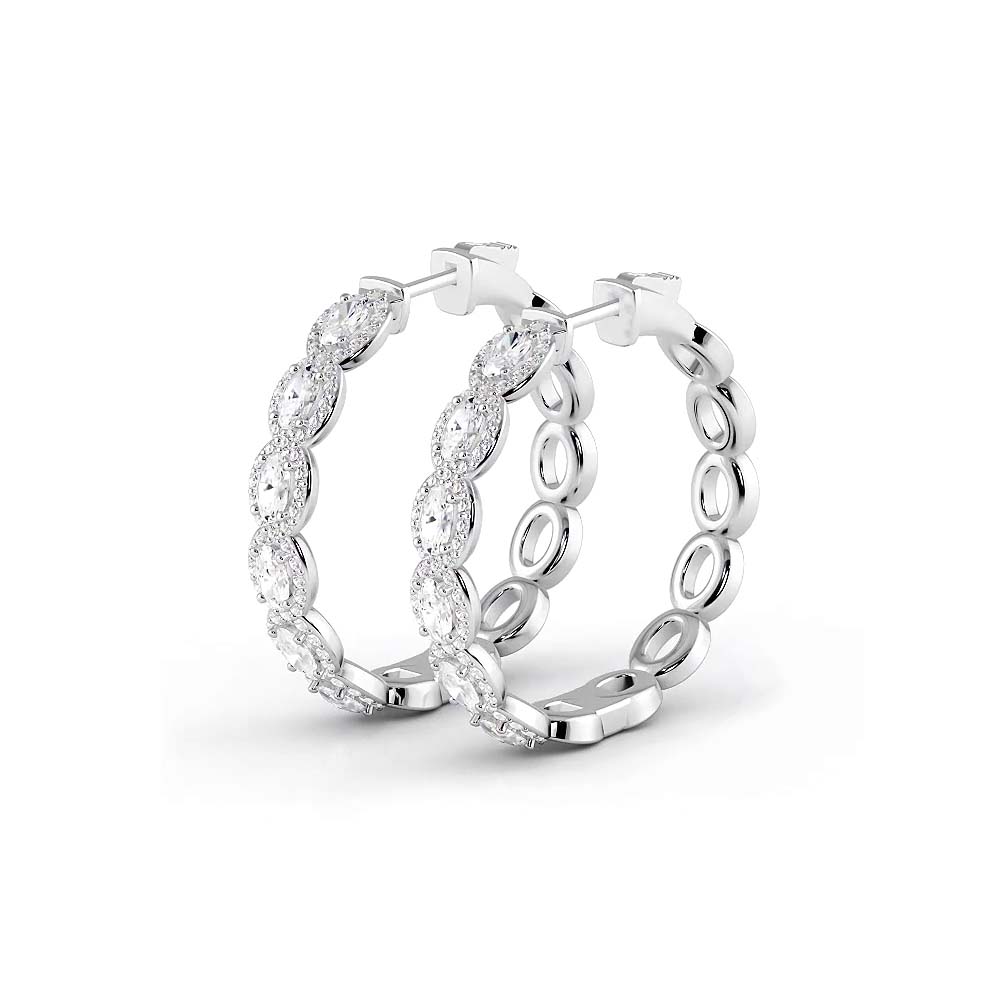 5.0 ctw. Oval Diamond Hoop Earrings Halo Style With Round Diamonds-VIRABYANI