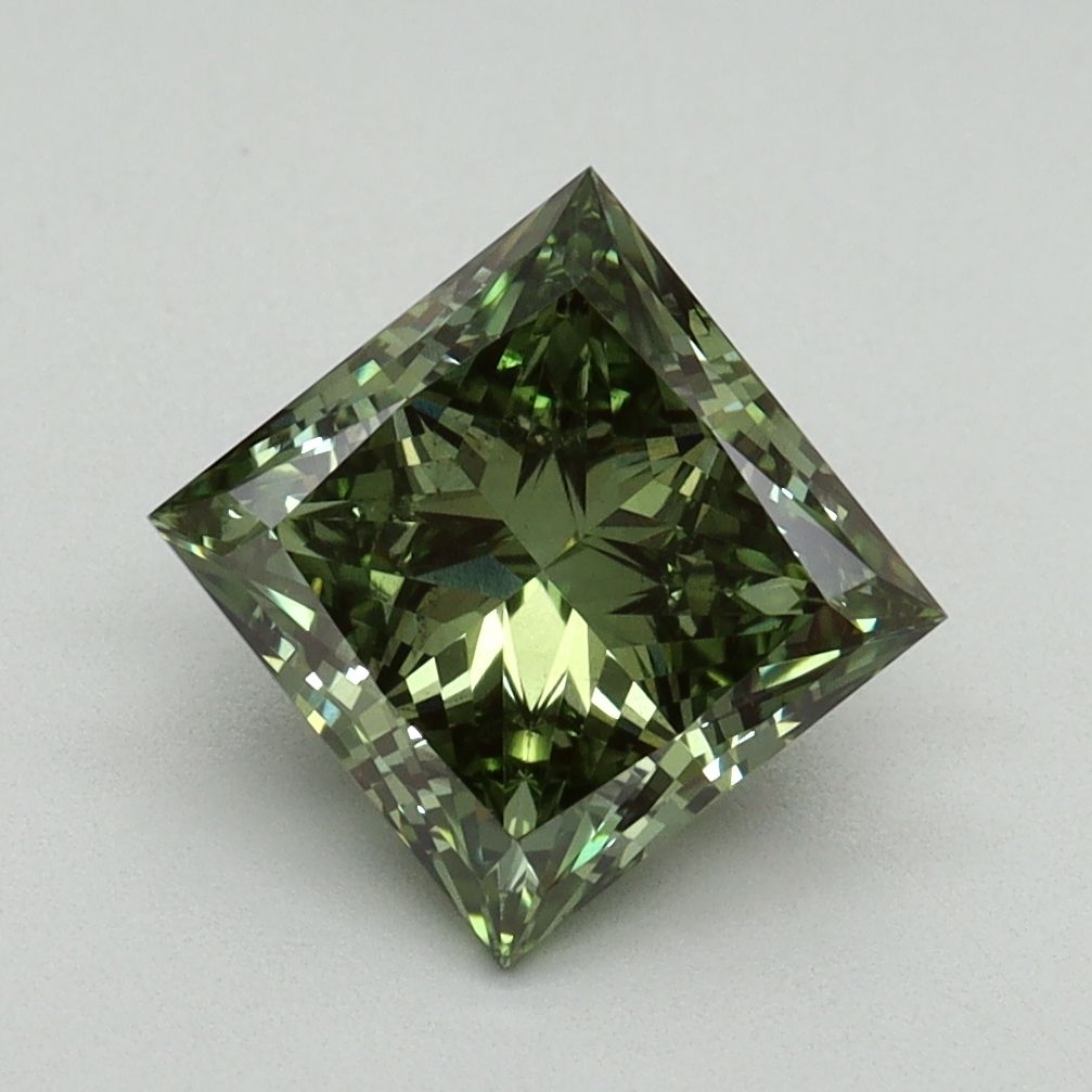 2.02 Carat Princess Cut Fancy Green