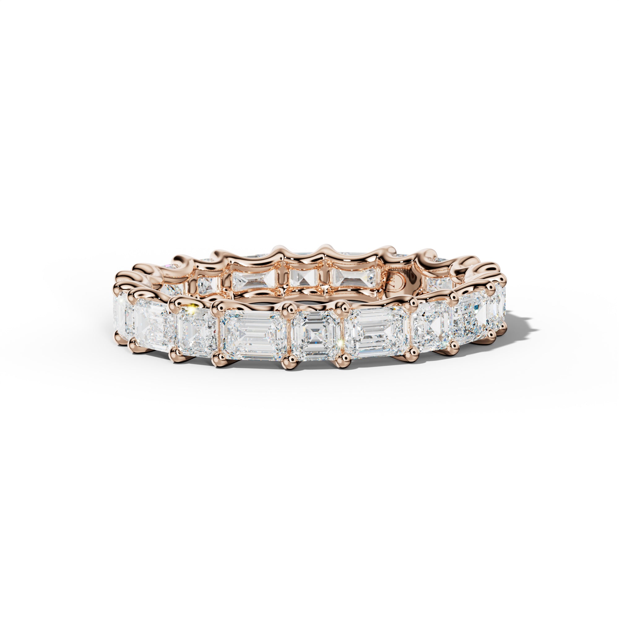 3.0 Carat East West Emerald and Asscher Diamond Eternity Band Shared Prong