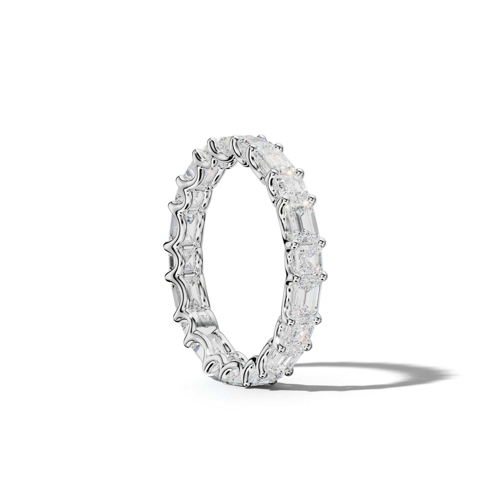 3.0 Carat East West Emerald and Asscher Diamond Eternity Band Shared Prong
