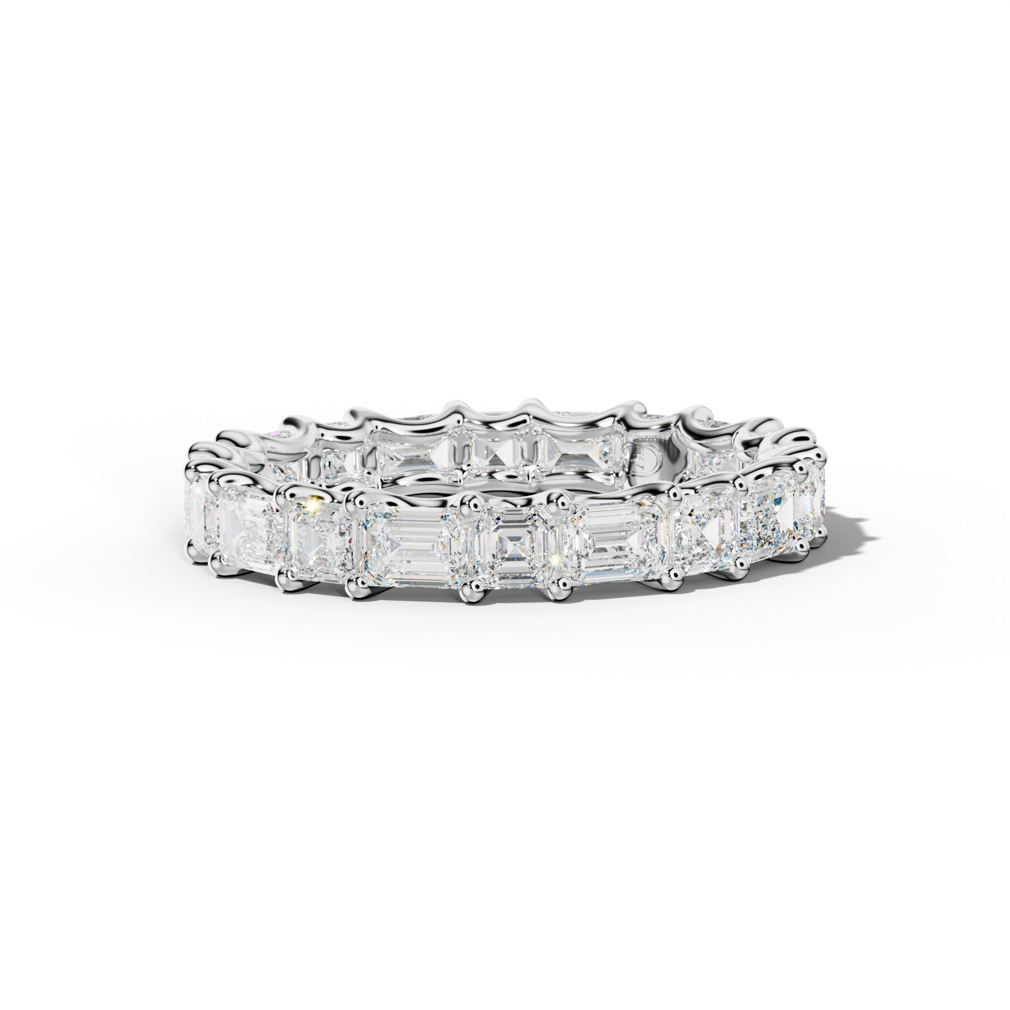 3.0 Carat East West Emerald and Asscher Diamond Eternity Band Shared Prong