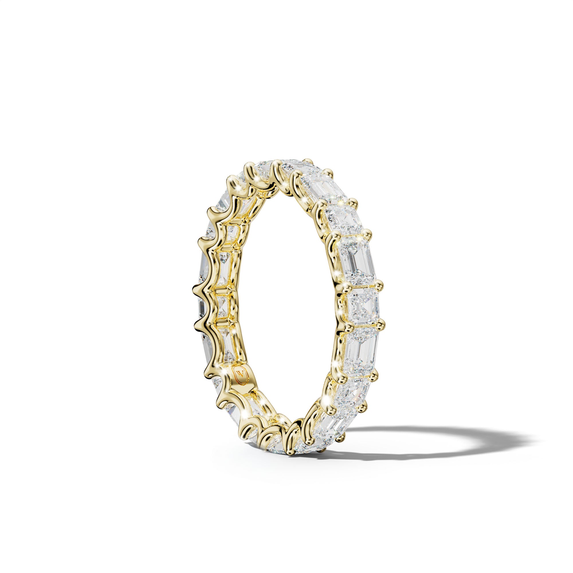 3.0 Carat East West Emerald and Asscher Diamond Eternity Band Shared Prong