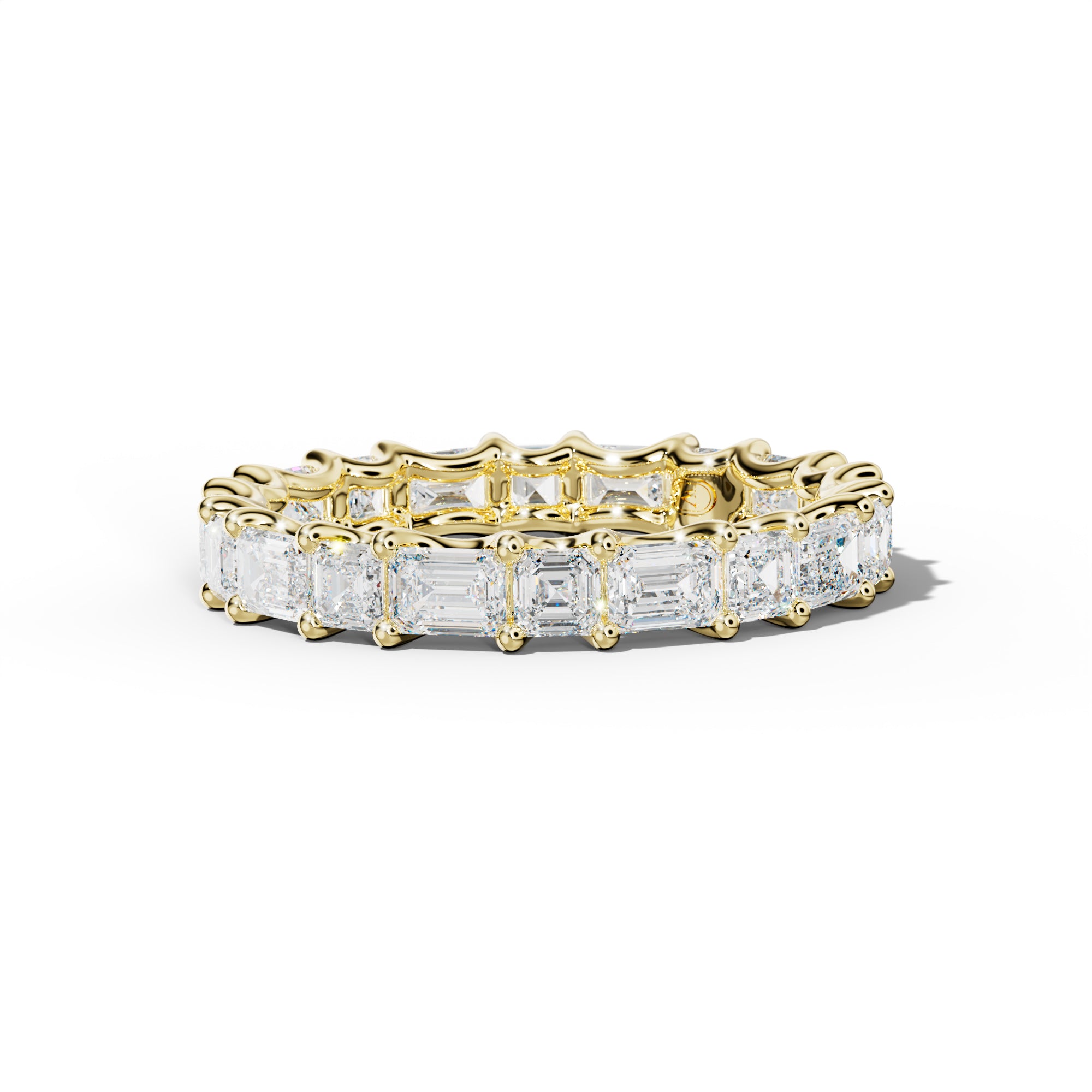 3.0 Carat East West Emerald and Asscher Diamond Eternity Band Shared Prong