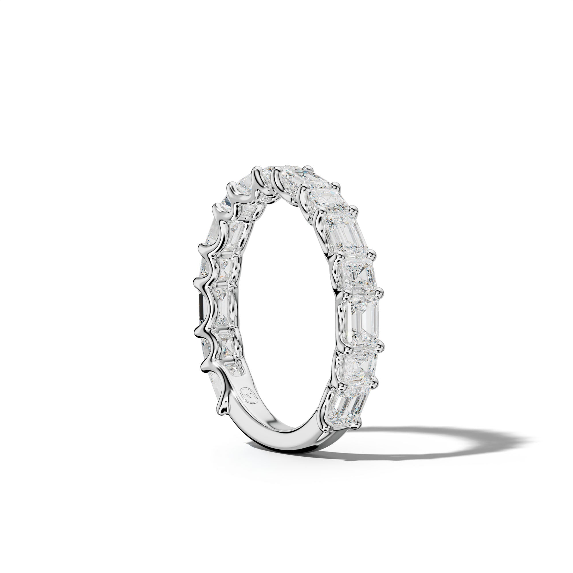 2.0 Carat East West Emerald and Asscher Diamond 3/4 Anniversary Band Shared Prong