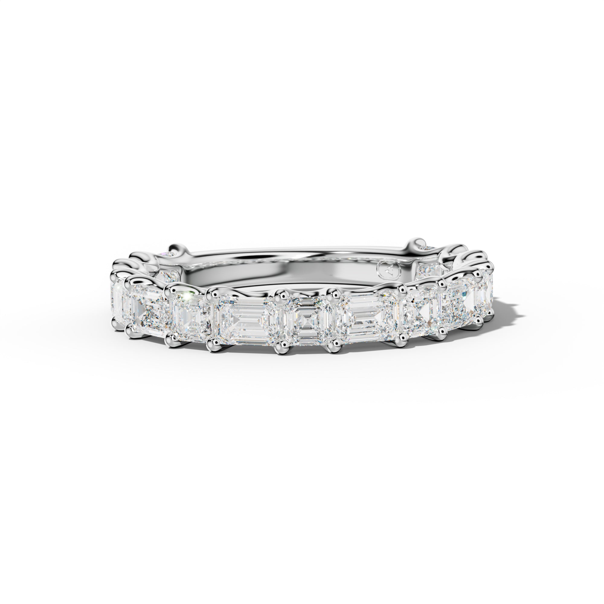 2.0 Carat East West Emerald and Asscher Diamond 3/4 Anniversary Band Shared Prong