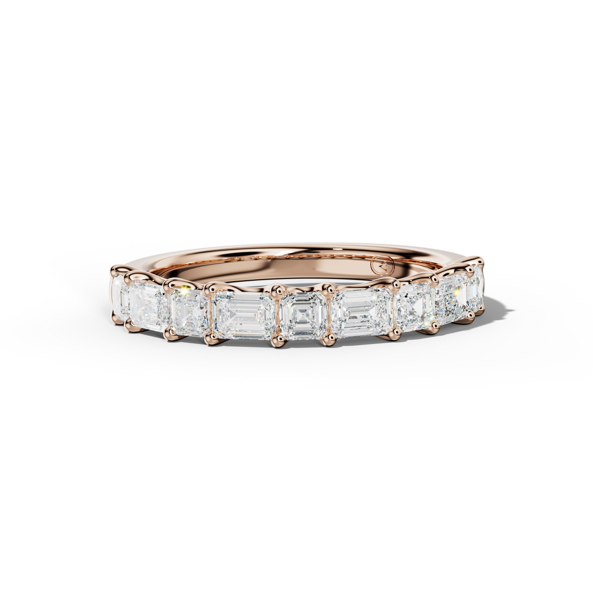 1.0 Carat East West Emerald and Asscher Diamond Half Anniversary Band Shared Prong
