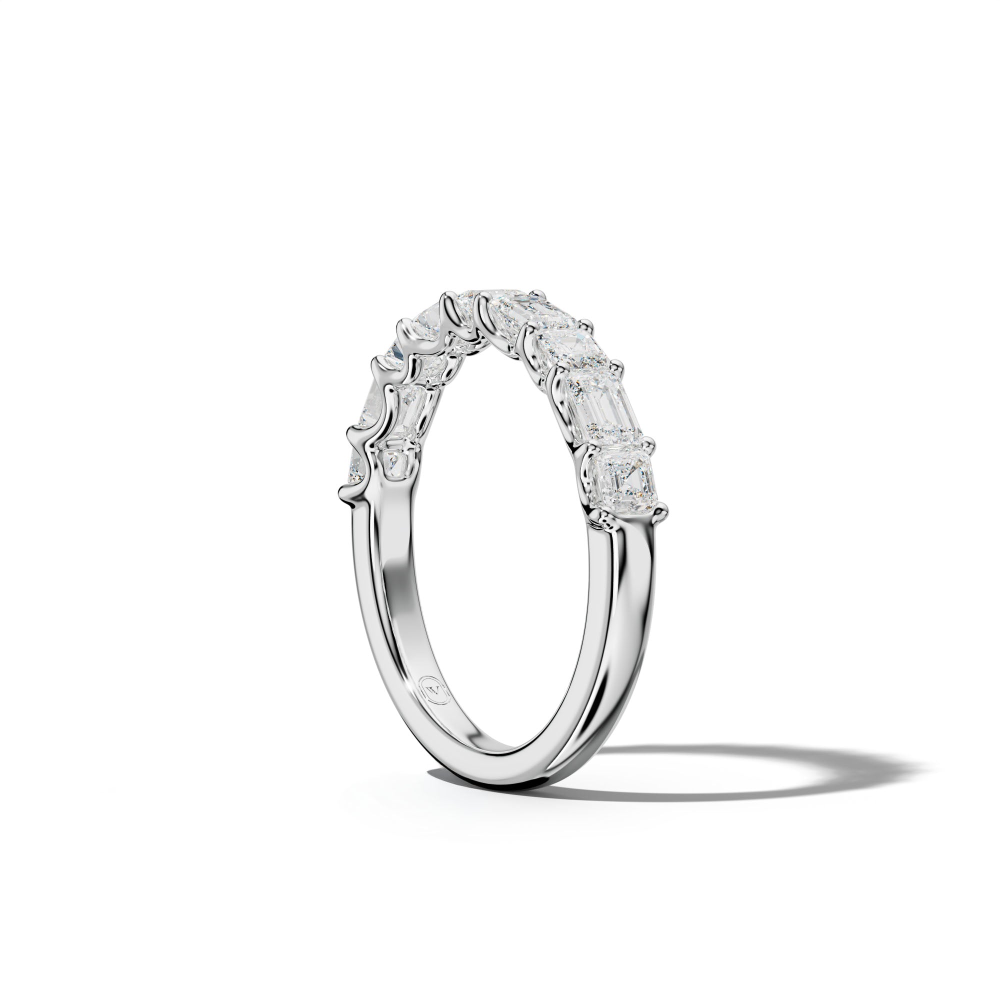 1.0 Carat East West Emerald and Asscher Diamond Half Anniversary Band Shared Prong