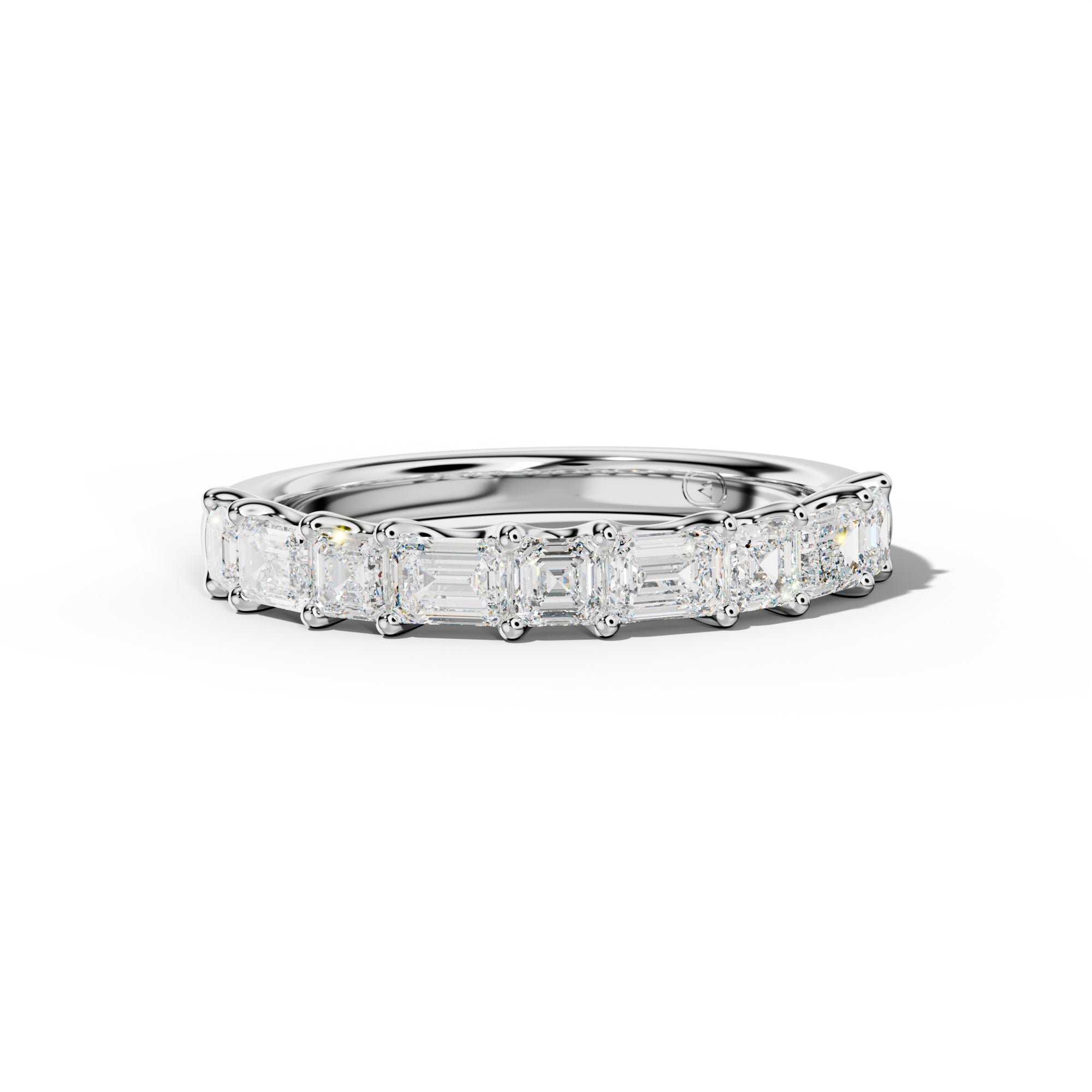 1.0 Carat East West Emerald and Asscher Diamond Half Anniversary Band Shared Prong