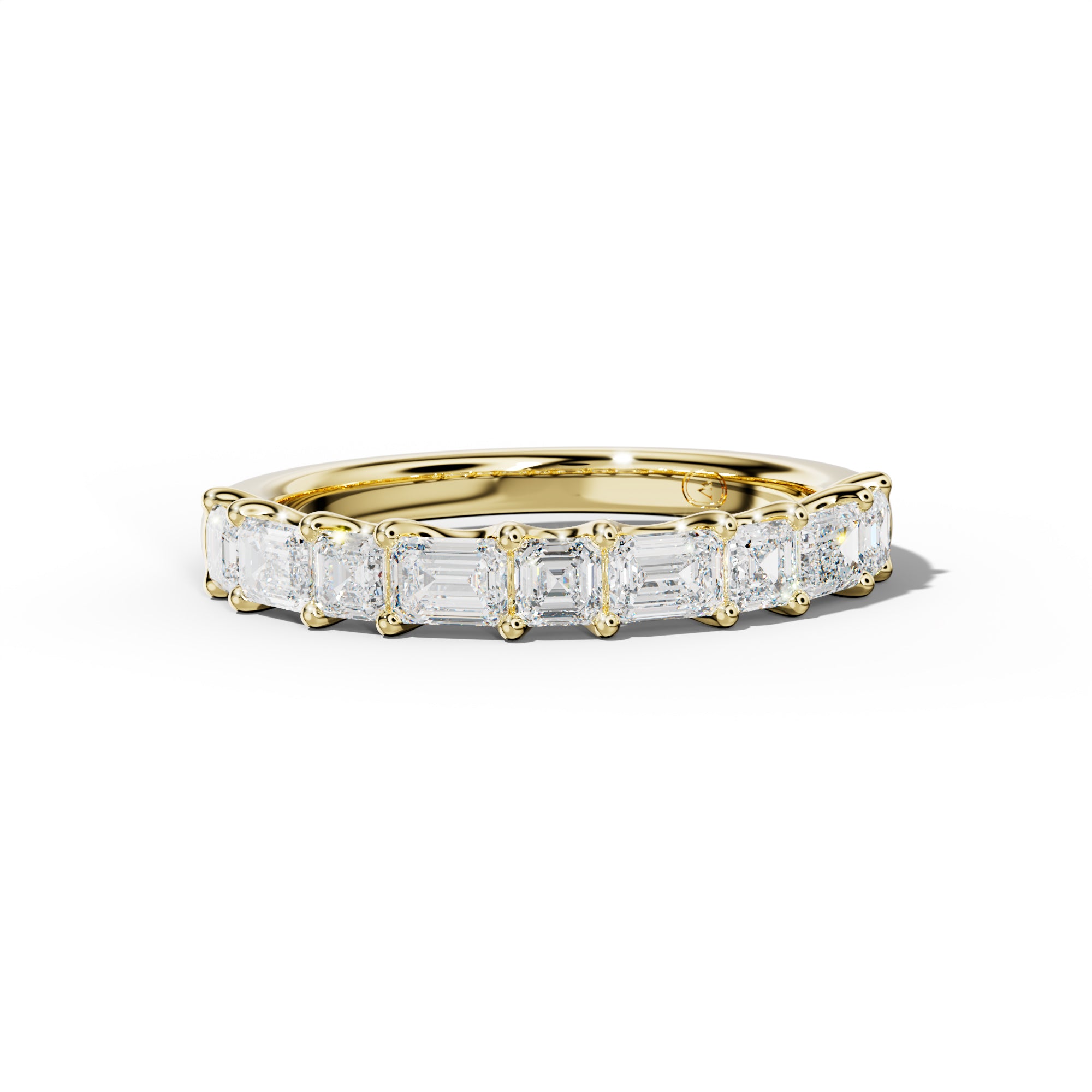 1.0 Carat East West Emerald and Asscher Diamond Half Anniversary Band Shared Prong