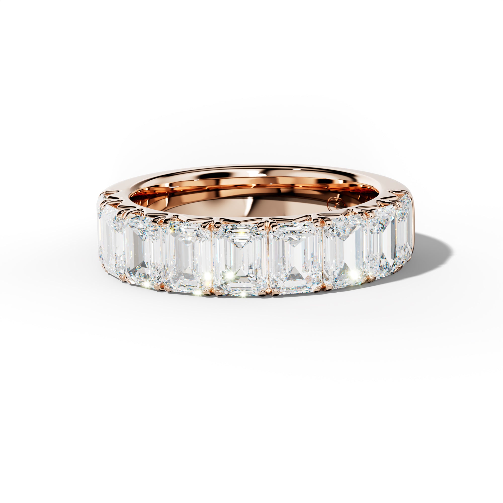 4.0 Carat Emerald Cut Diamond French Pave Half Anniversary Band