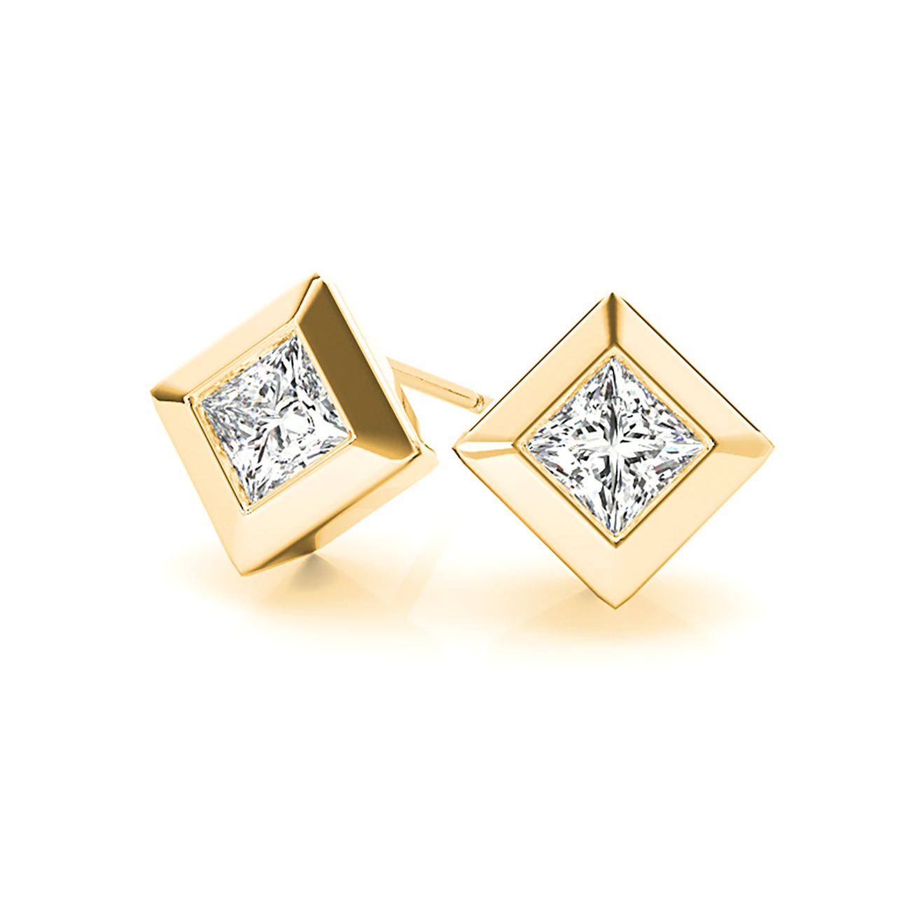 Classic Bezel Set Princess Cut Diamond Stud Earrings