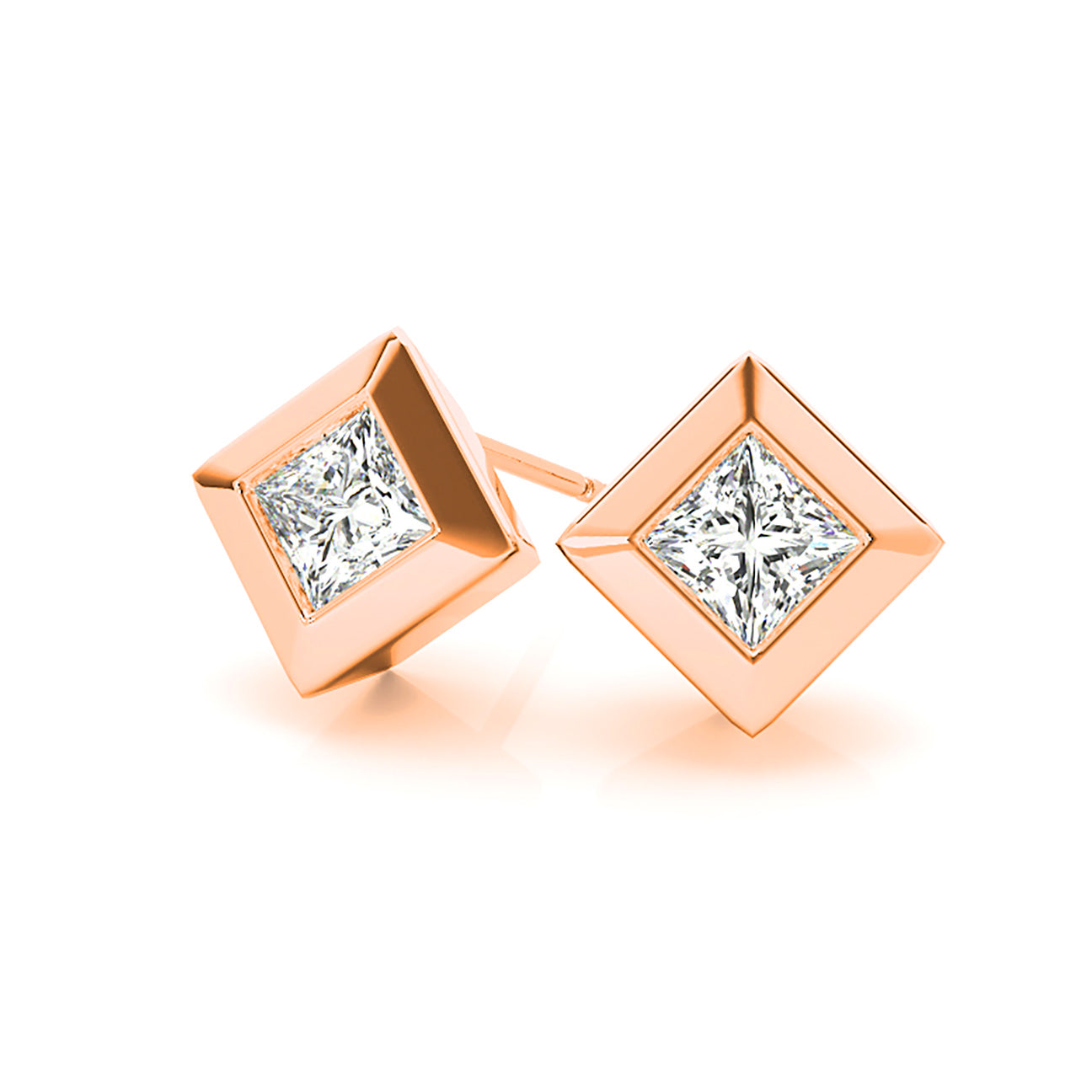 Classic Bezel Set Princess Cut Diamond Stud Earrings