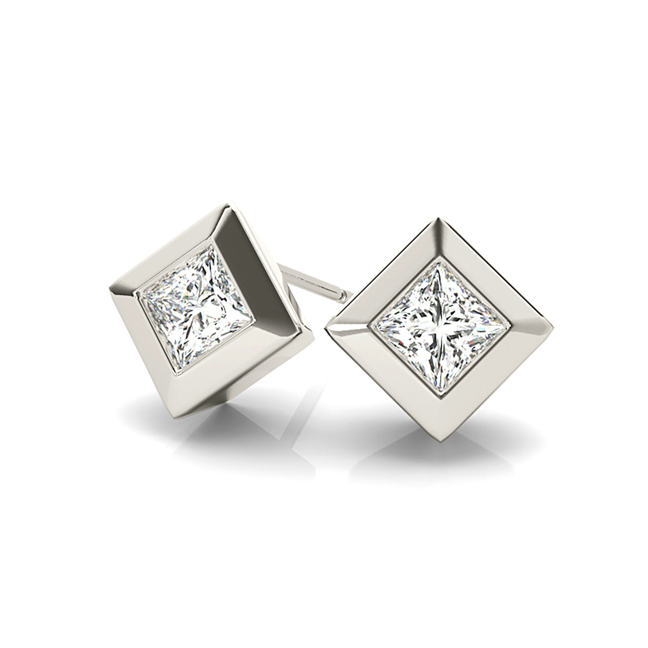 Classic Bezel Set Princess Cut Diamond Stud Earrings