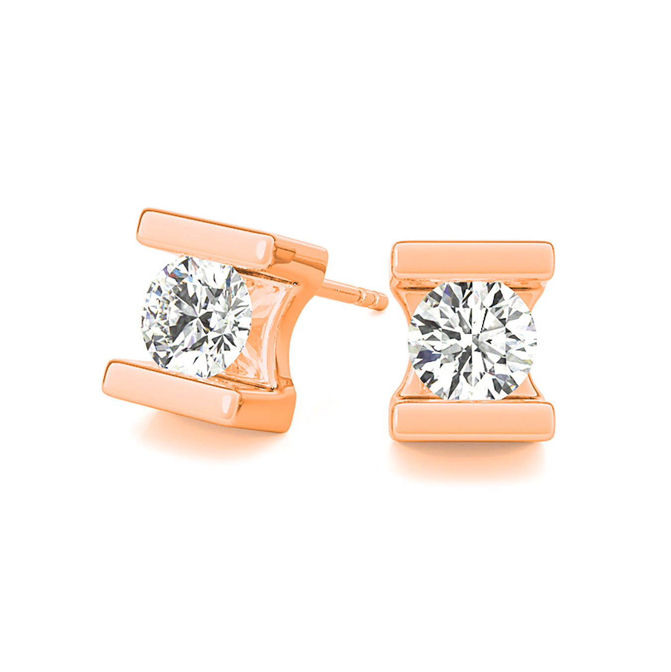 Modern Shiny Tention Round Diamond Stud Earrings