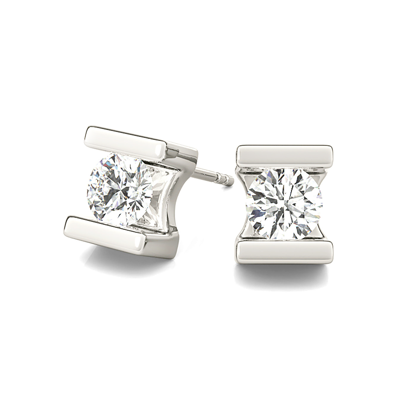 Modern Shiny Tention Round Diamond Stud Earrings