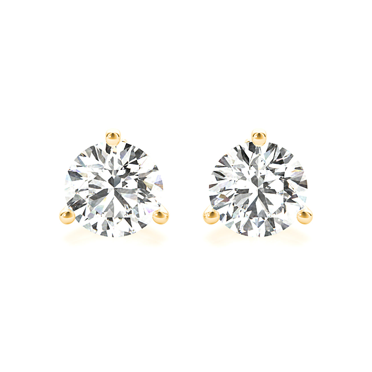 Three Prong Diamond Stud Earrings