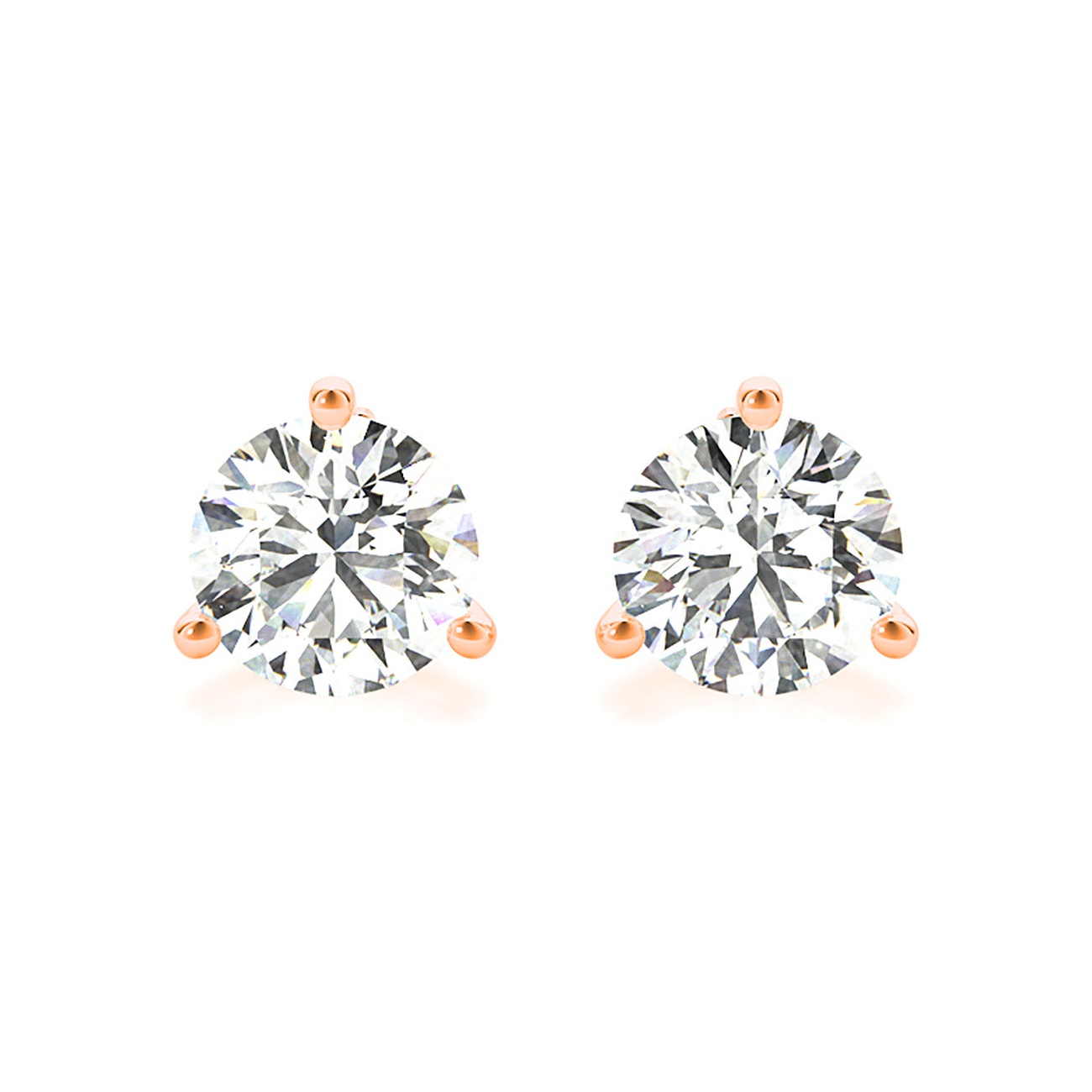 Three Prong Diamond Stud Earrings