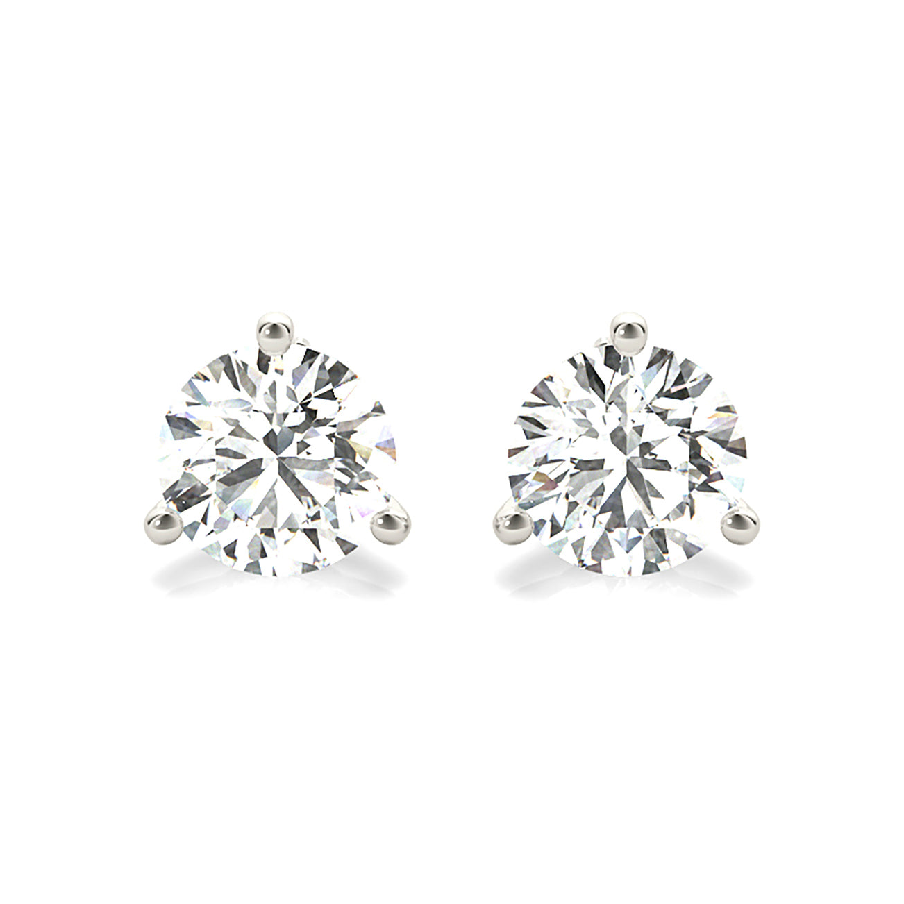 Three Prong Diamond Stud Earrings