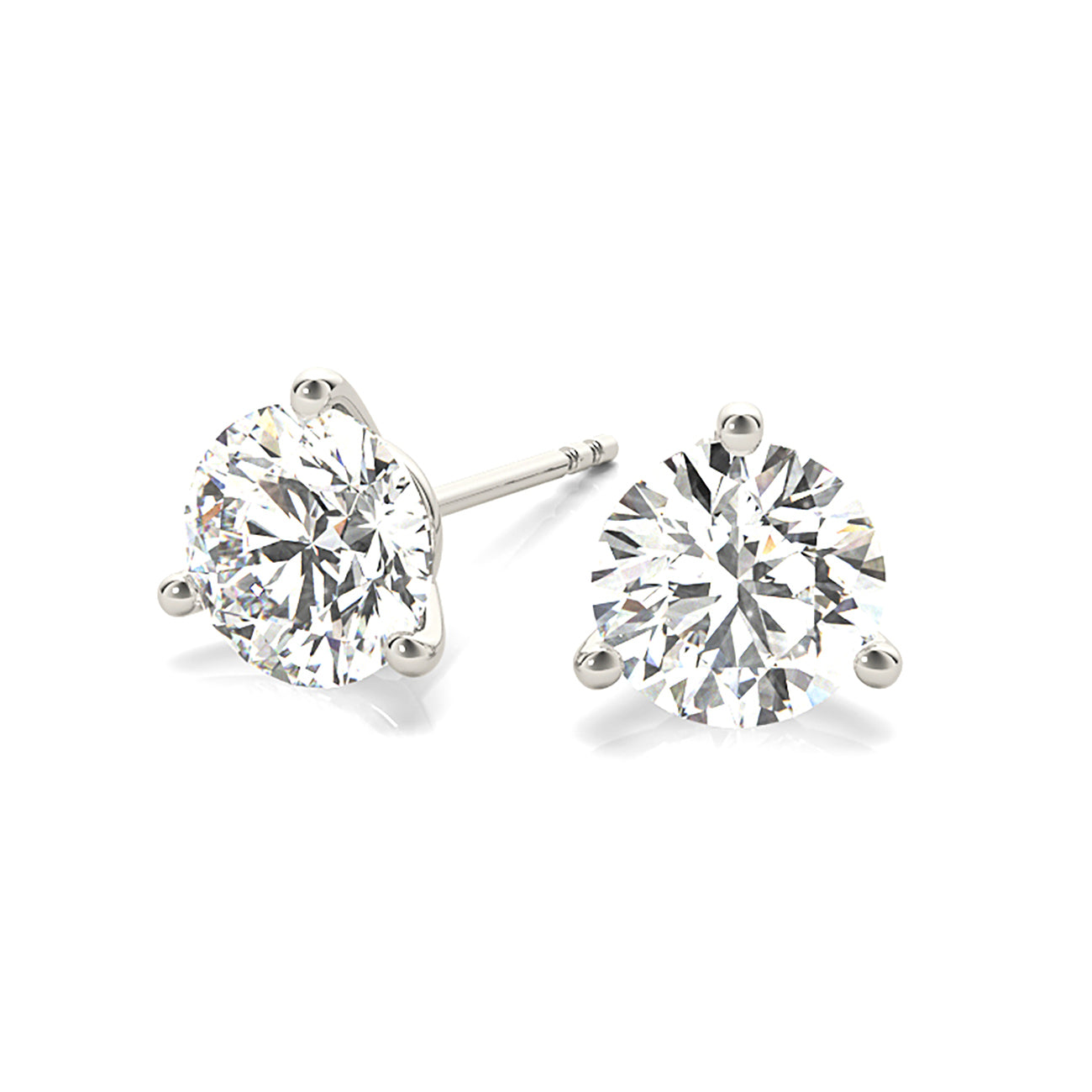 Three Prong Diamond Stud Earrings