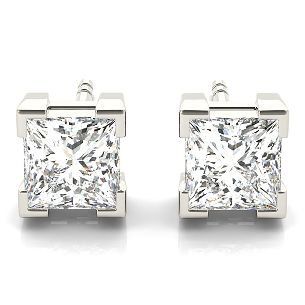 V Prong Princess Cut Diamond Stud Earrings