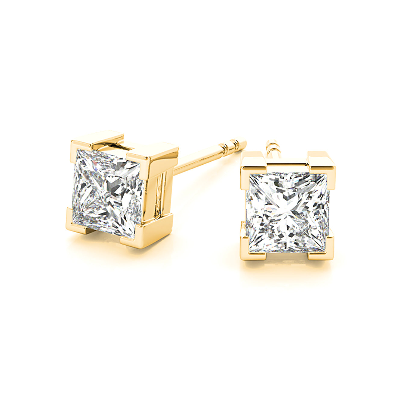 V Prong Princess Cut Diamond Stud Earrings