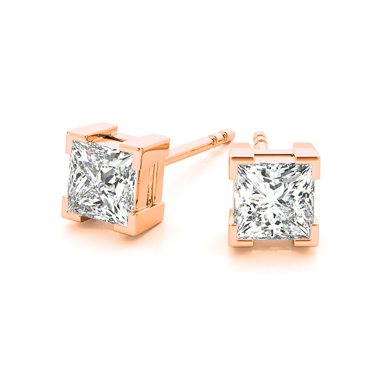 V Prong Princess Cut Diamond Stud Earrings