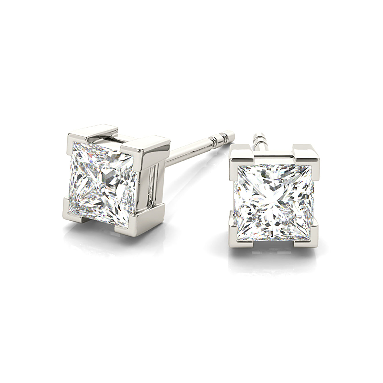 V Prong Princess Cut Diamond Stud Earrings