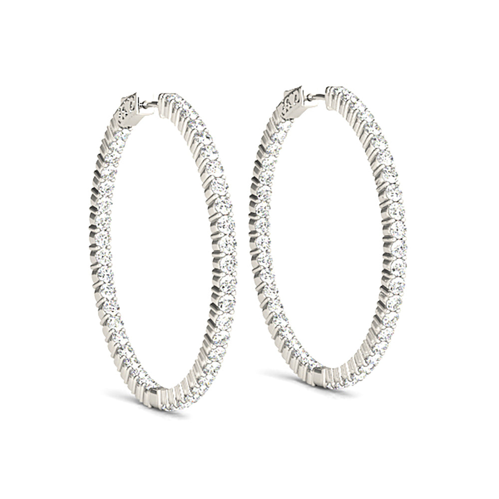 3.00 ctw Diamond Hoop Earrings Inside-Out Style Shared Prong Setting-VIRABYANI